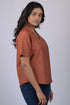 Party wear top for women western wear stylish top for women party marriage and anniversary Rust Colour V-Neck Top With Collar (OTL-TPS1043)